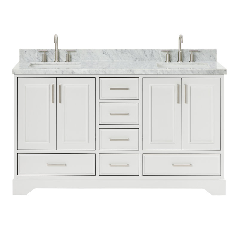 Meuble-lavabo double avec plateau Abshire 61, Blanc