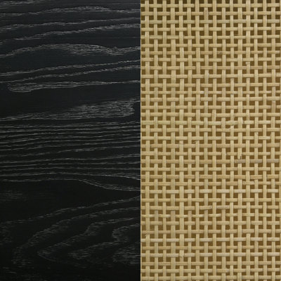 Black and Natural Woven Rattan Queen Bed
