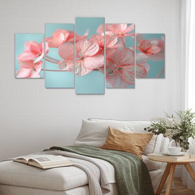 Cristal, rose, bleu, hortensia, charme délicat - ensemble d'hortensias muraux
