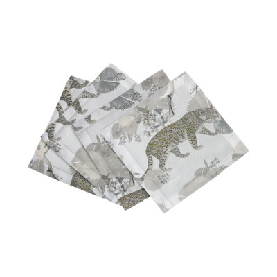 Leopard Walk Hemstitch Cocktail 6" Linen/Cotton Napkin