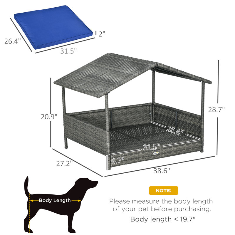 Niche pour chien avec auvent pour chien de taille moyenne, lit bleu avec