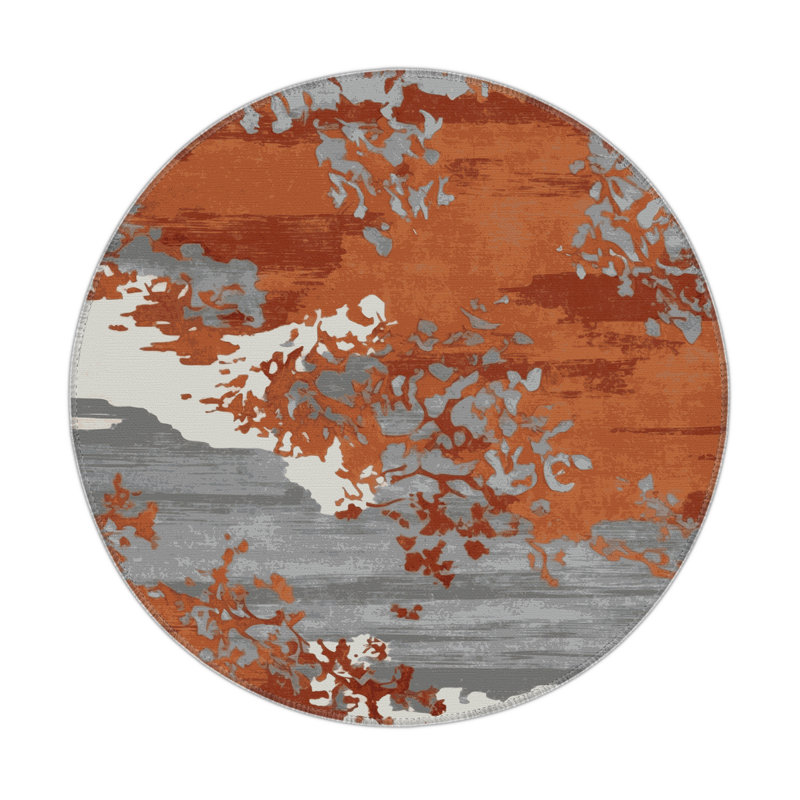 Tapis intérieur et extérieur brun Watercolor, Rond 5 pi