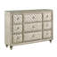 Commode large Willa, 9 tiroirs, faux cristal, velours beige touffeté