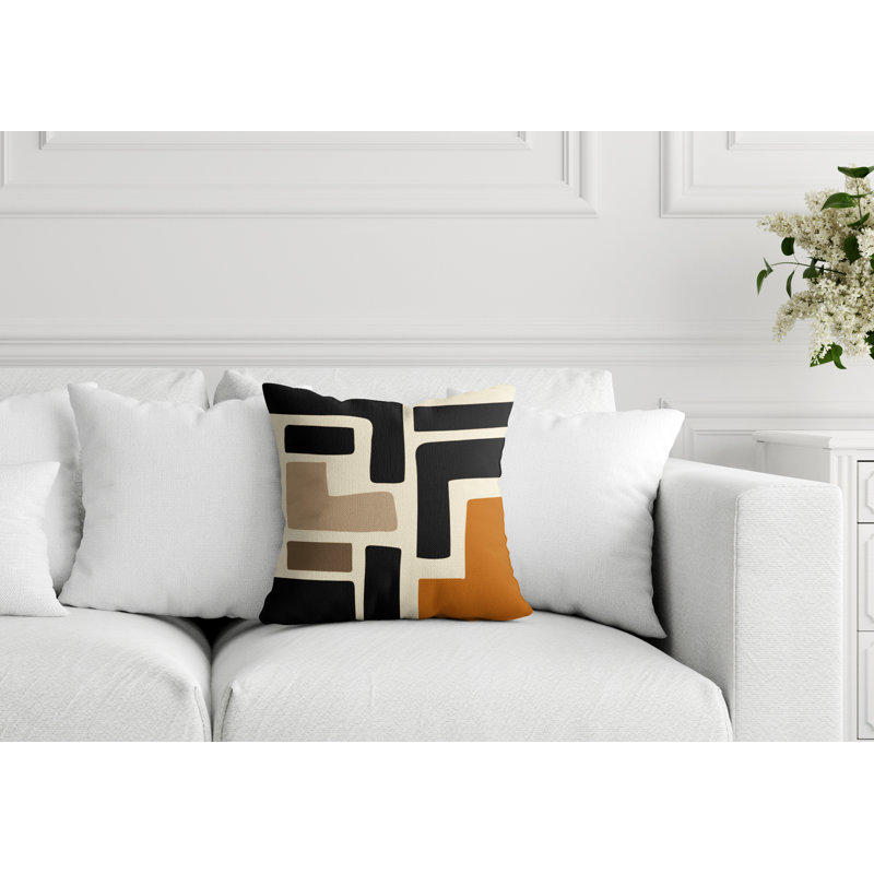 Coussin intérieur / extérieur en polyester filé Banksy, 17 po x 17 po, Orange, blanc cassé