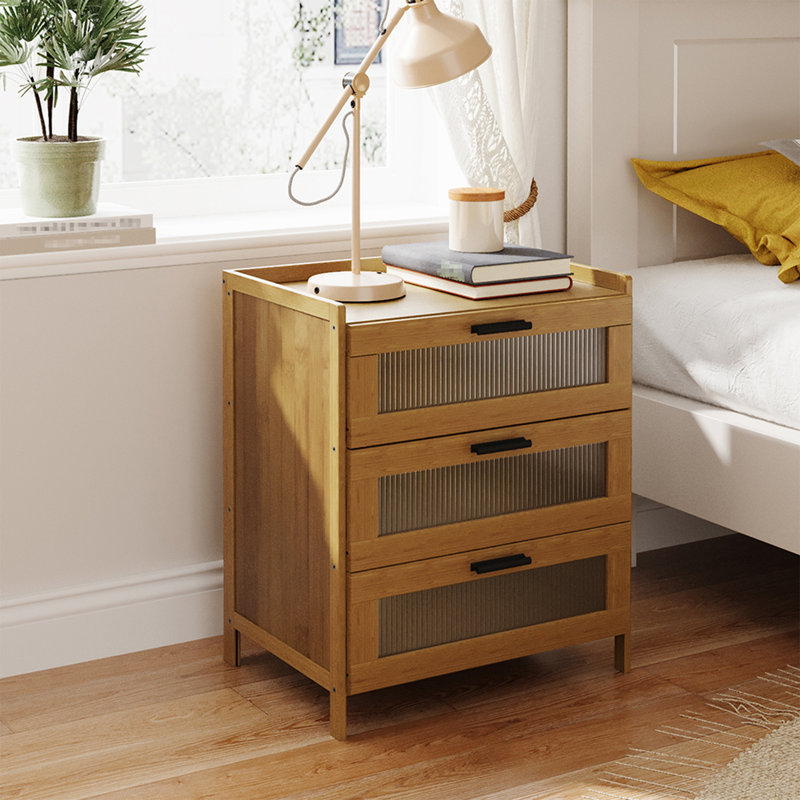 3-Drawer Narrow Bamboo Bedside Table