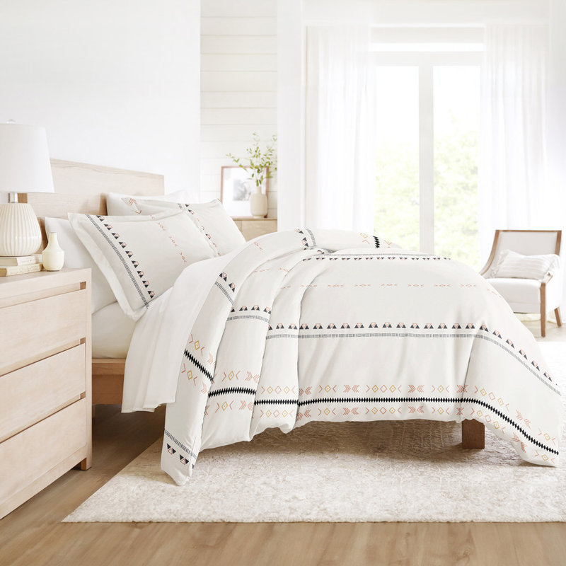 Duvet Cover Set Patterned Microfiber Ultra Soft Bedding in Natural Geo Lines, Queen Duvet Cover + 2 Standard Shams