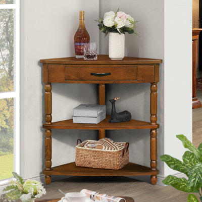 33.8'' Small Triangle Corner Table, Wood 3-Tier End Table For Space-Saving And Multifunctional Storage In Living Rooms And Small Spaces