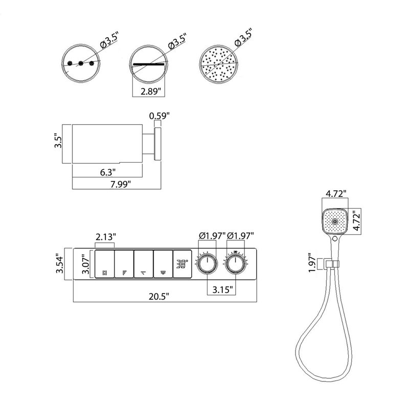 Digital Display Four-Function Thermostatic Shower System Wall Mounted Shower Faucet Set,All Shower Heads Can Be Used At The Same Time