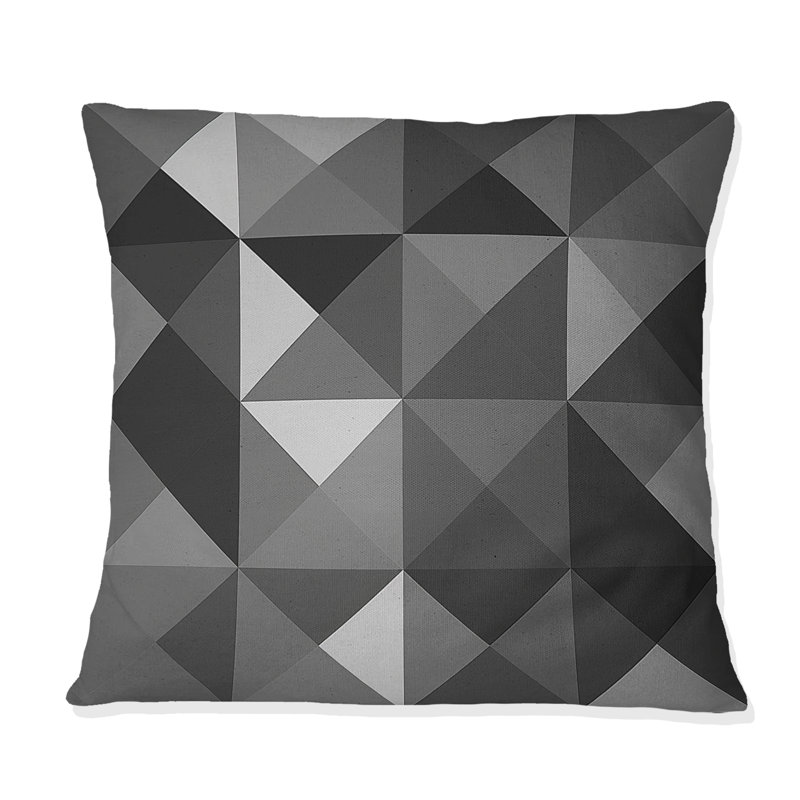 Gris, noir, triangles géométriques modernes I - coussin décoratif moderne, H 18 po x l 18 po
