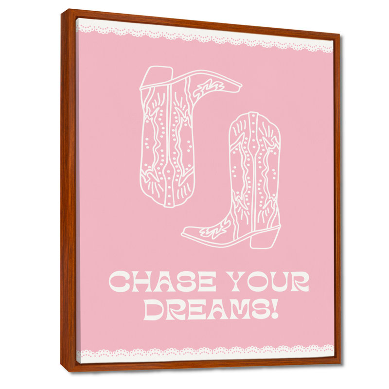 Impression d'art mural «Pink Chase Your Dreams Cowboy» - Cowgirls, Toile avec cadre flottant brun, H 32 po x l 16 po x P 1 po