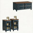 Ensemble de meubles de salon 3 pièces avec table basse et 2 tables de bout Farmhouse, tables en bois avec rangement, station de charge et colonne romaine