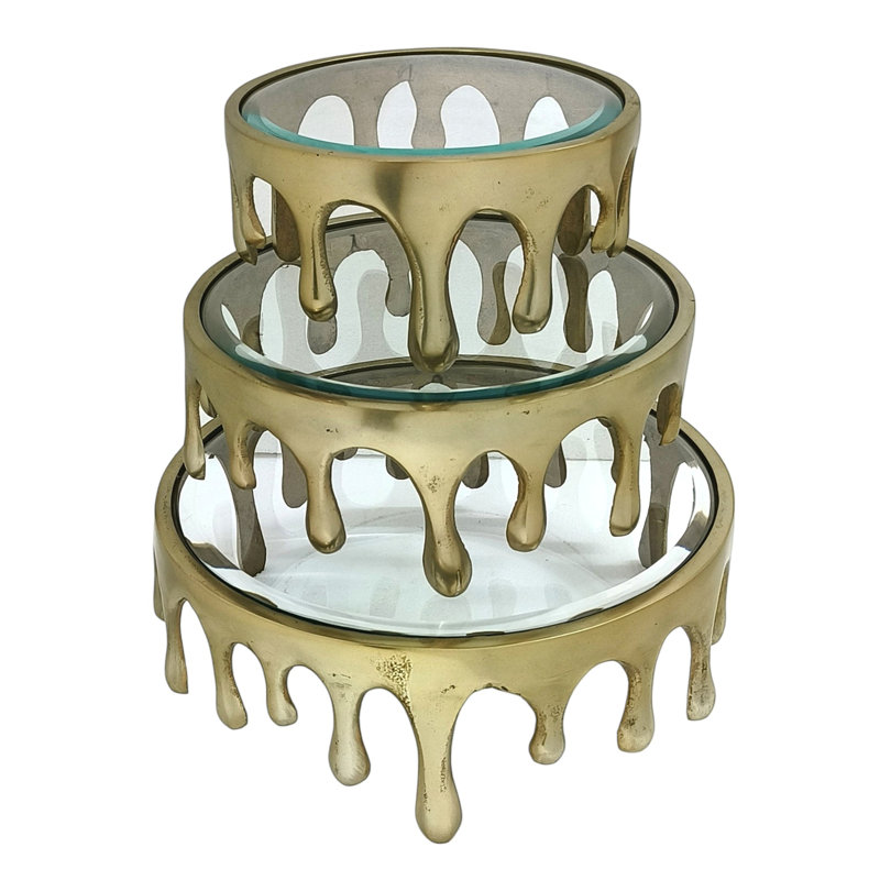 Remko Set Of 3 9/12/14" Nevis Glass And Aluminum Risers