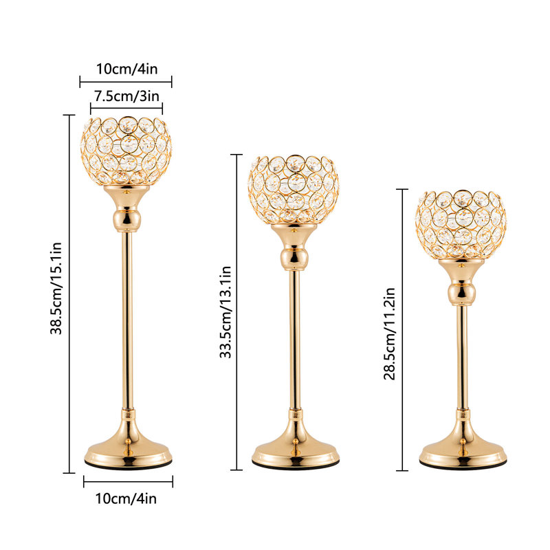 5 pièces porte-bougie en cristal doré, bougeoirs de lumière de thé pour la décoration de table de fête de mariage , Doré