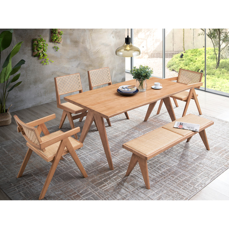 Table de salle à manger rectangulaire avec finition naturelle - pour les repas en plein air