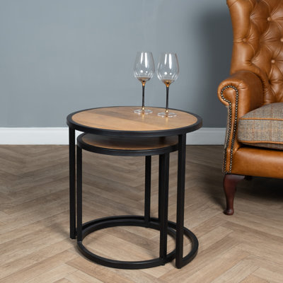 Aiso Solid Wood Top Round Side Table