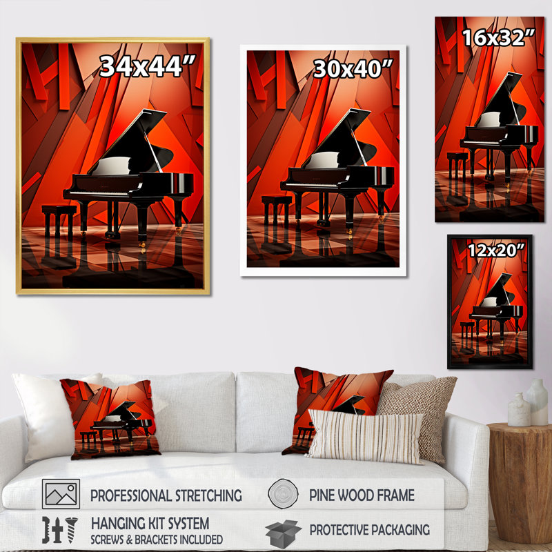 Concerto pour piano à queue rouge, H 40 po x l 30 po x P 1,5 po, Cadre flottant noir