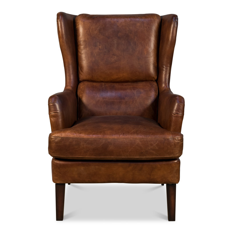 Elite Wingback Chair, Dark Brown Genuine Leather