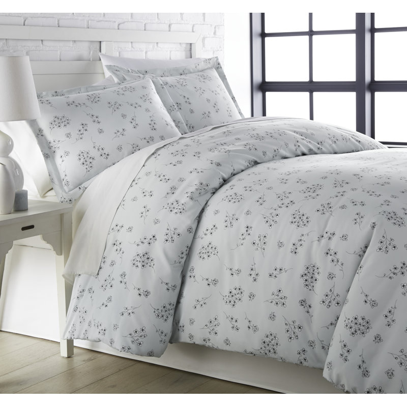 Sweet Florals Blue Microfiber California King Duvet Cover Set