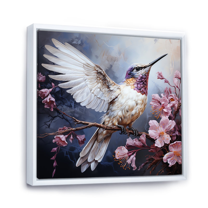 Humminbirds floral Whimsical Whisper 1 II - Hummingbird, reproduction d'art sur toile, Cadre flottant blanc