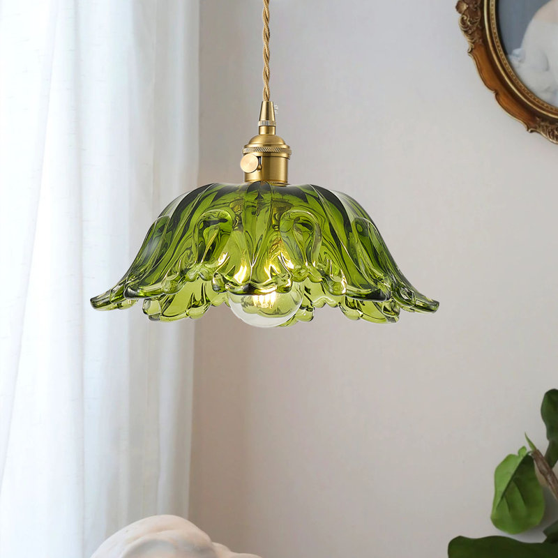 1-Adjustable glass flower shaped pendant light