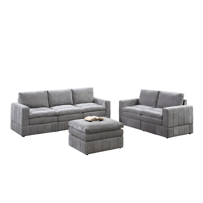 6 pièces Modulaire - Coussin modulaire moderne en suède de couleur graphite