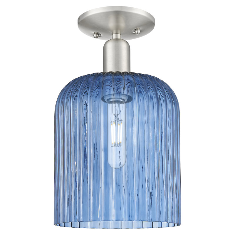 Plafonnier semi-encastré 1 lumière 8 "Downtown Urban - Alvarez, Nickel satiné brossé, Bleu