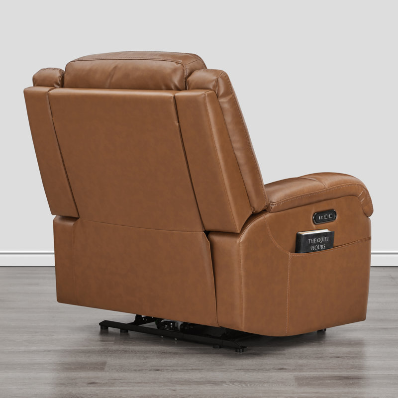 Fauteuil inclinable électrique Zachery, Cuir véritable brun moyen