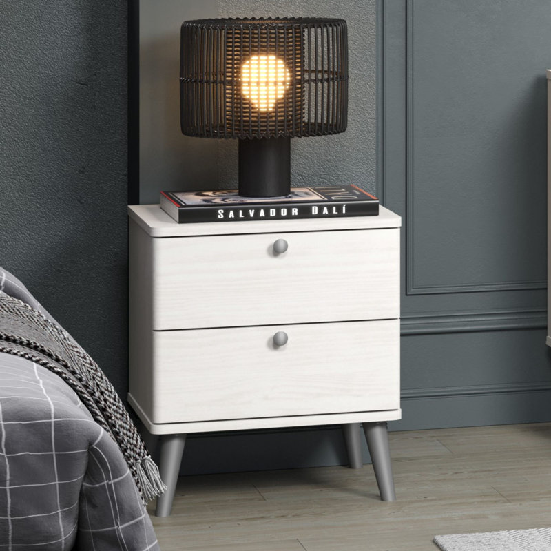 Augusta Curve 2-Drawer Bedside Table, White Wash