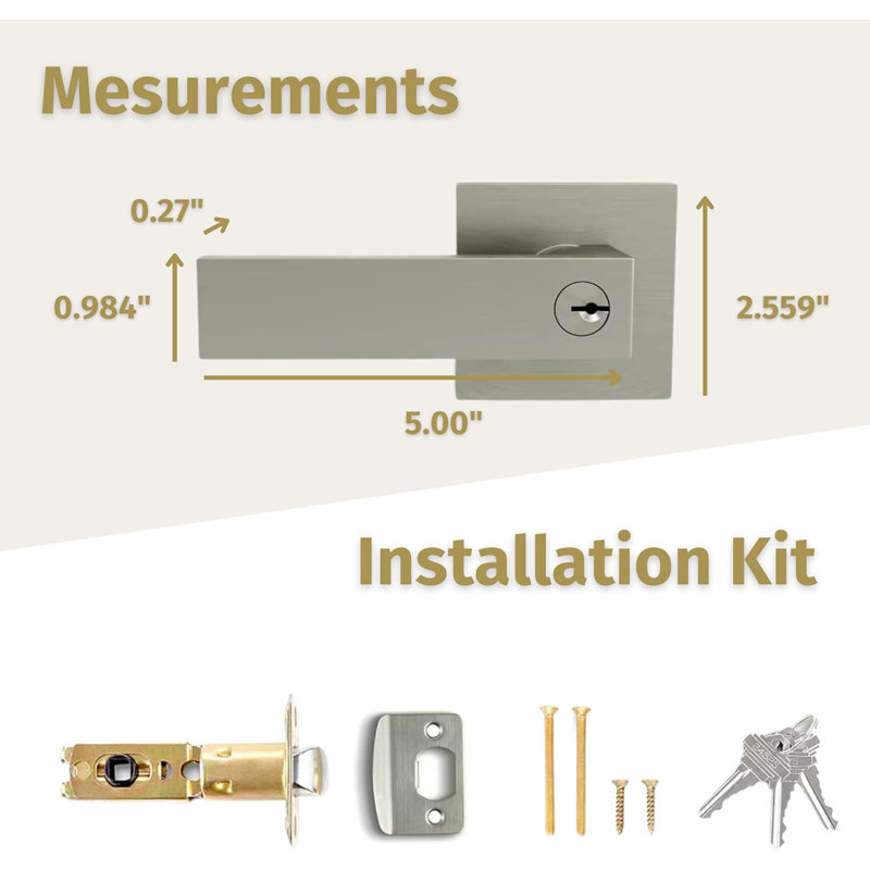 Mega Handles Entry Lever Door Handle, Heavy Duty Square Locking, Keyed, Durable Stainless Steel, Reversible, Fits Standard Doors, Interior Lock