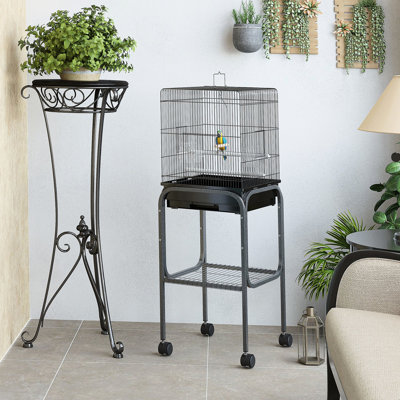 Cage à oiseaux en métal noir pour perroquets - Volière spacieuse avec support amovible, espace de rangement et perchoirs - Zone de plaisir alimentaire pour perroquets de 114 cm