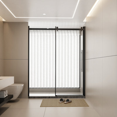 60.in W X 72.in H Single Sliding Shower Door, 1/4 Inch Thick Glass, Stainless Steel Handle, Zinc Roller System, Classy Style, Matt Black Tempered Rollers, Attractive,