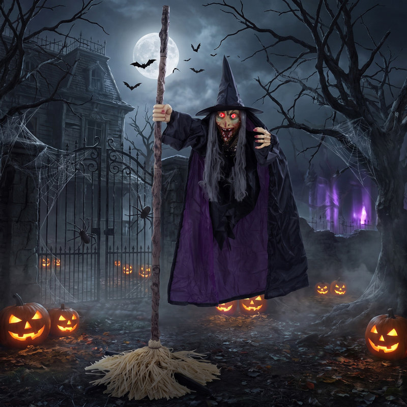 Plastic and Iron Freestanding Halloween Witches Animatronic Outdoor Decoration