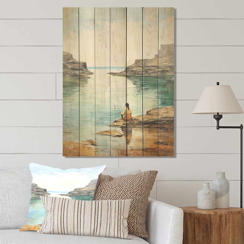 Meditation Serenity By The Sea II - Méditation sur bois, H 20 po x l 10 po