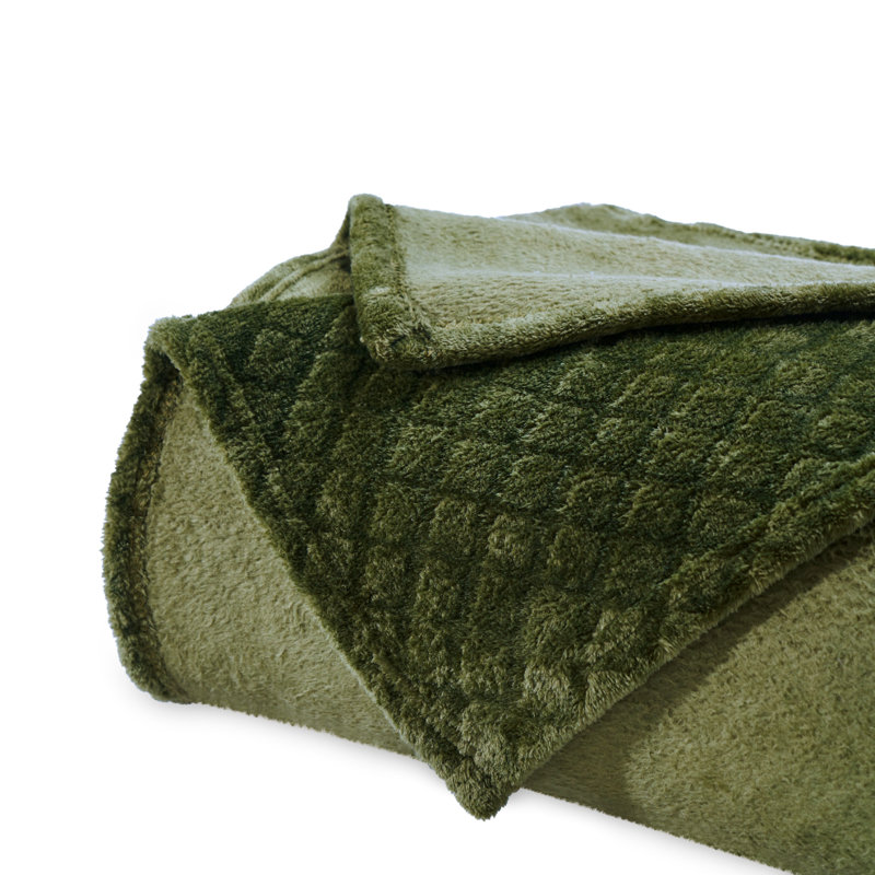 Couverture molletonnée en polyester moelleux Alaska, Vert, Très grand lit