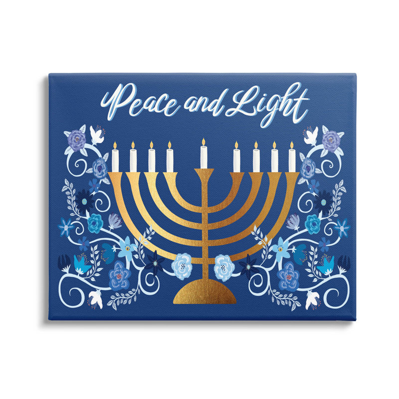 Peace and Light Floral Hanukkah Menorah, reproduction d'art sur toile par Darlene Seale, H 24 po x l 30 po x P 1,5 po