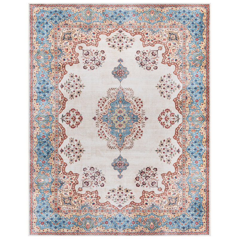 Red and Blue Synthetic Non-Slip 6' x 9' Area Rug