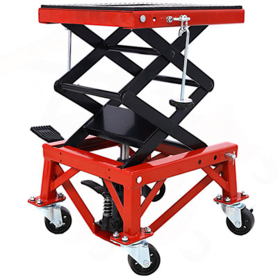 300 Lbs Hydraulic Motorcycle Scissor Jack Lift Foot Step Wheels For Small Dirt Bikes,Red Color
