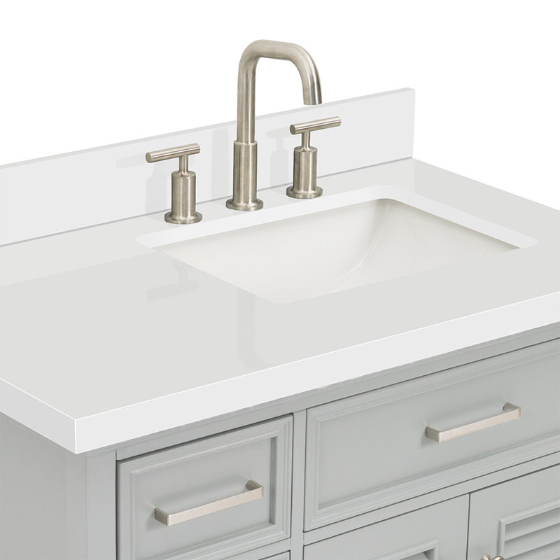 Ensemble de meuble-lavabo simple 37 po Bodhin, gris, Quartz blanc pur