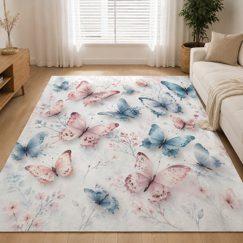 1 pièce de tapis doux imprimé papillon pour le salon, la chambre à coucher, l'esthétique décorative pour la maison