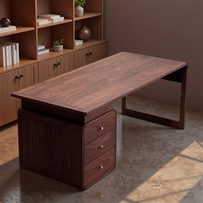 Bureau en bois massif de style rétro avec rangement de tiroir, H 29,52 po x l 102,36 po x P 33,46 po