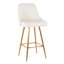 Tabouret de comptoir à hauteur fixe en métal doré et similicuir blanc avec garniture cloutée dorée et repose-pieds carré en métal doré - ensemble de 2