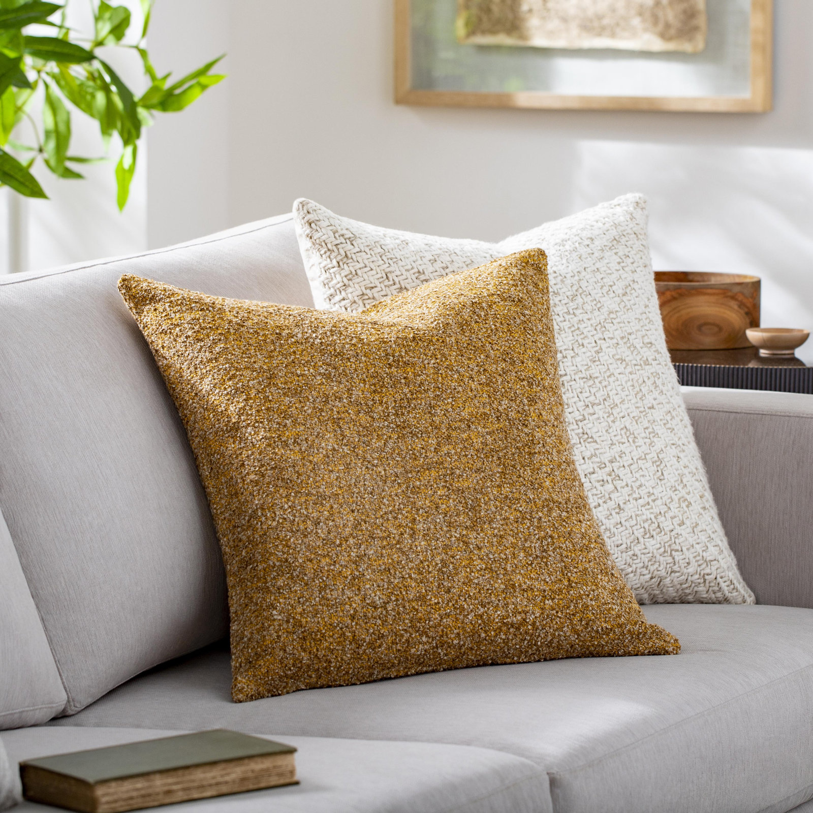 Bobby Throw Pillow, 20" x 20", Mustard, Down