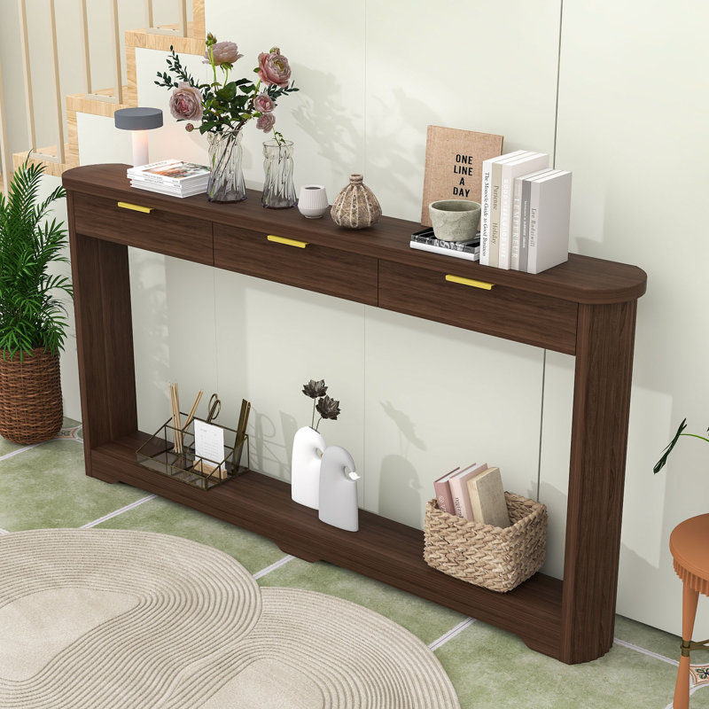 Table de rangement en bois avec 3 tiroirs, Noyer