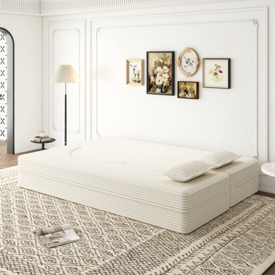 Canapé-lit Boneless Modern avec 2 coussins, canapé-lit convertible en tissu rembourré de mousse, matelas pliant de 15 po pour le salon, le lit d'invité, la salle de jeux, aucun assemblage requis