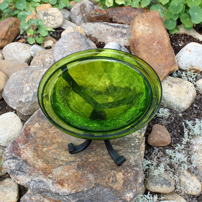 12 Inch Crackle Birdbath with Tripod Stand