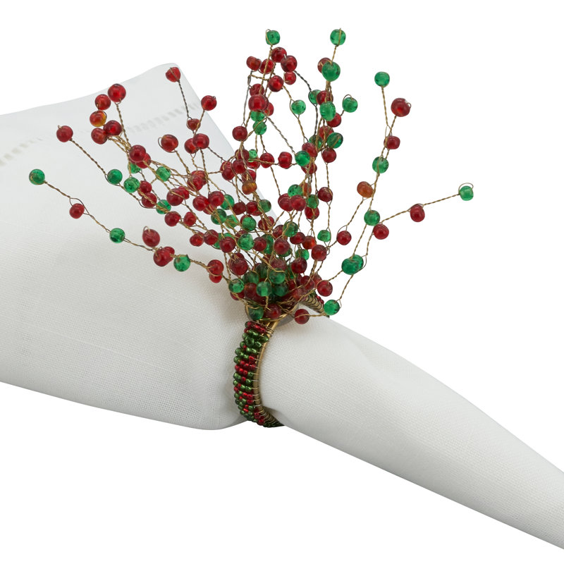 Beaded Design Napkin Ring, Red/Green