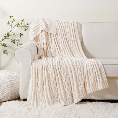  Jeté tricoté en chenille de luxe, 51 x 67 pouces, jeté tricoté pour chaise, jeté texturé décoratif super doux et chaud pour le lit, le canapé et le salon