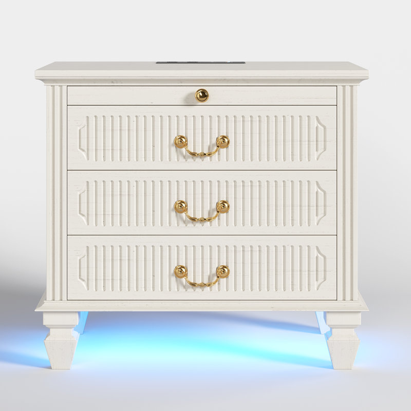 65cm W Manufactured Wood Bedside Table, White