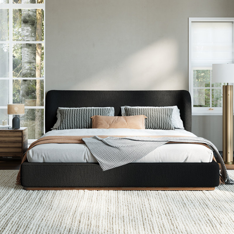 Lit plateforme tapissier au design discret, Black, Queen