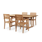 Venice 5-Piece Teak Rectangular Table Outdoor Dining Set With Extension